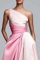 Laden Sie das Bild in den Galerie-Viewer, Rosa Satin One schulter A-Linien Maxi Abendkleid