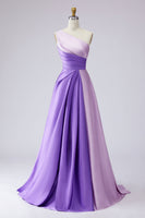 Laden Sie das Bild in den Galerie-Viewer, Rosa Satin One schulter A-Linien Maxi Abendkleid