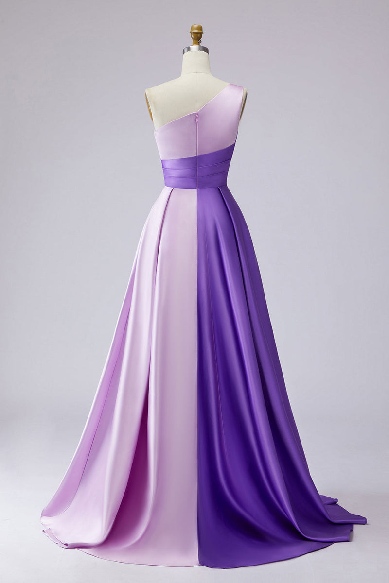 Laden Sie das Bild in den Galerie-Viewer, Rosa Satin One schulter A-Linien Maxi Abendkleid