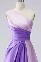 Laden Sie das Bild in den Galerie-Viewer, Rosa Satin One schulter A-Linien Maxi Abendkleid