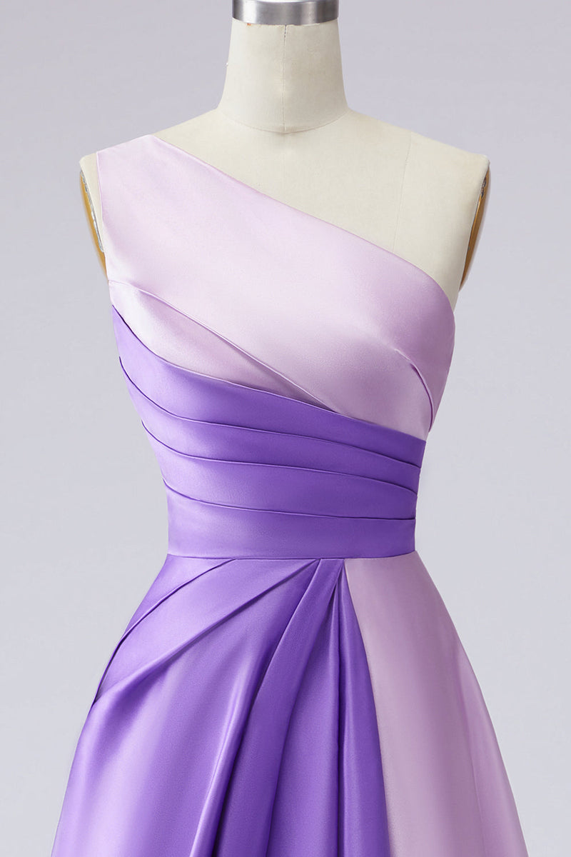 Laden Sie das Bild in den Galerie-Viewer, Rosa Satin One schulter A-Linien Maxi Abendkleid