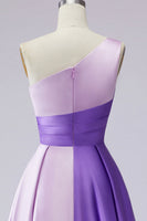 Laden Sie das Bild in den Galerie-Viewer, Rosa Satin One schulter A-Linien Maxi Abendkleid