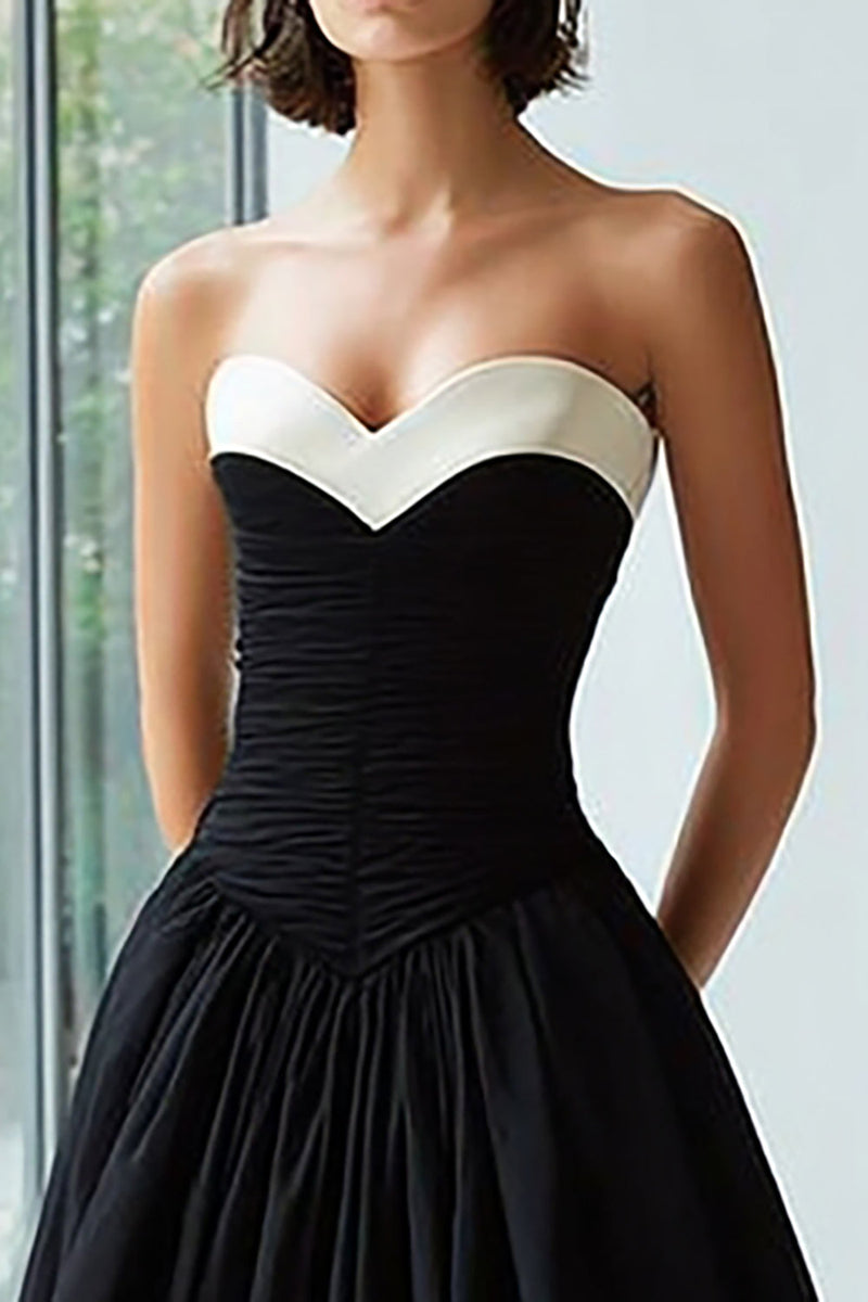 Laden Sie das Bild in den Galerie-Viewer, Schwarz und Weiß A Linie Herz-Ausschnitt Satin Lange Formelle Kleid