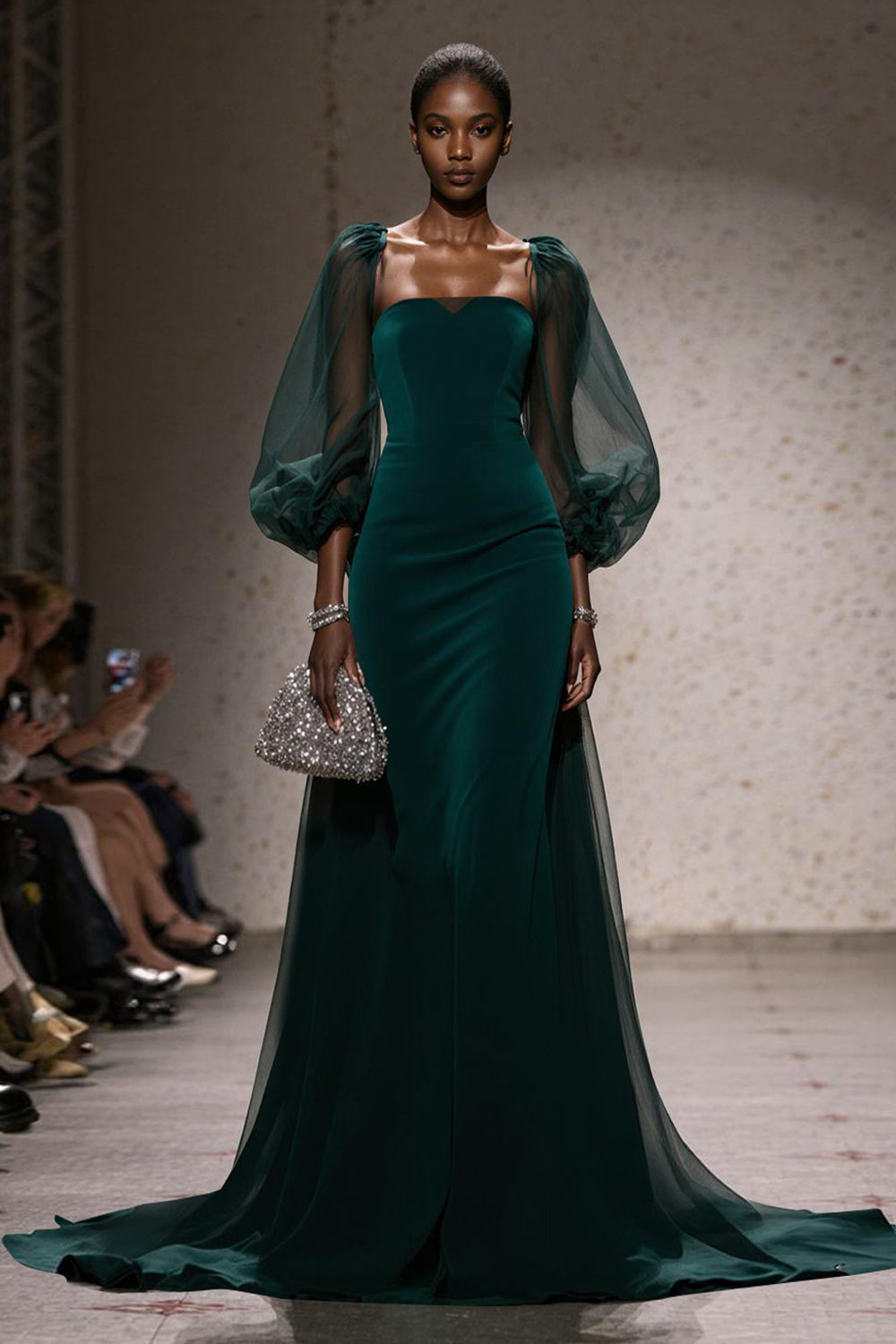 Dunkelgrün Quadratischer Ausschnitt Meerjungfrau Lange Gala Kleid mit Ärmel