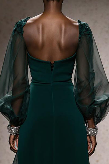 Dunkelgrün Quadratischer Ausschnitt Meerjungfrau Lange Gala Kleid mit Ärmel