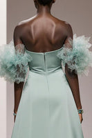 Laden Sie das Bild in den Galerie-Viewer, Mint Grün Trägerlos Satin Meerjungfrau Lange Formelle Kleid