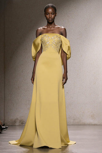 Glitzer Narzisse Schulterfreie Meerjungfrau Lange Ball Kleid mit Pailletten