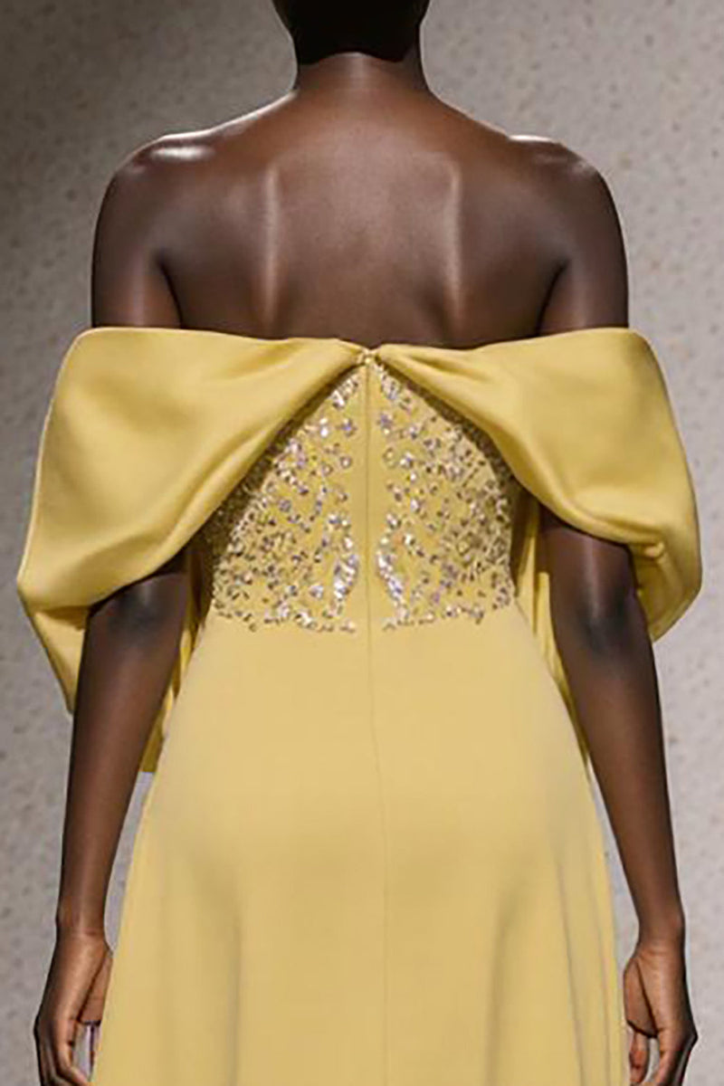 Laden Sie das Bild in den Galerie-Viewer, Glitzer Narzisse Schulterfreie Meerjungfrau Lange Ball Kleid mit Pailletten