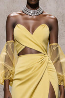 Laden Sie das Bild in den Galerie-Viewer, Narzisse Herzausschnitt Satin Meerjungfrau Lange Formelle Kleid mit Ärmel