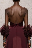 Laden Sie das Bild in den Galerie-Viewer, Burgunderrot Herzausschnitt Satin Geraffte Meerjungfrau Lange Formelle Kleid