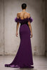 Laden Sie das Bild in den Galerie-Viewer, Lilac Satin Schulterfreie Meerjungfrau Lange Formelle Kleid mit Federn