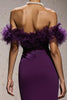 Laden Sie das Bild in den Galerie-Viewer, Lilac Satin Schulterfreie Meerjungfrau Lange Formelle Kleid mit Federn