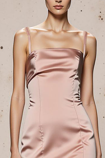 Hellrosa Spaghettiträger Satin Meerjungfrau Lange Abendkleid mit Schlitz