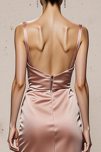 Hellrosa Spaghettiträger Satin Meerjungfrau Lange Abendkleid mit Schlitz