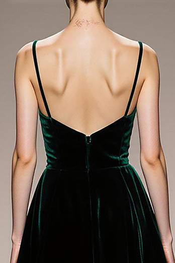 Dunkelgrün Samt Spaghettiträger Lange Formelle Kleid mit Schlitz