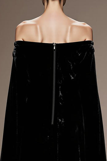 Schwarz Schulterfreie Samt Lange Formelle Kleid mit Ärmel