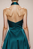 Laden Sie das Bild in den Galerie-Viewer, Dunkelgrün A Linie Neckholder Satin Lange Formelle Kleid