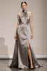 Laden Sie das Bild in den Galerie-Viewer, Einfaches Silber Neckholder Satin Formelle Kleid mit Schlitz