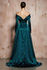 Laden Sie das Bild in den Galerie-Viewer, Dunkelgrün Schulterfreie A Linie Lange Satin Formelle Kleid mit Ärmel