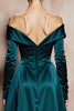 Laden Sie das Bild in den Galerie-Viewer, Dunkelgrün Schulterfreie A Linie Lange Satin Formelle Kleid mit Ärmel