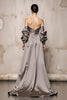 Laden Sie das Bild in den Galerie-Viewer, Silber Satin Schulterfreie Lange Formelle Kleid mit Ärmel