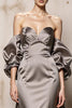 Laden Sie das Bild in den Galerie-Viewer, Silber Satin Schulterfreie Lange Formelle Kleid mit Ärmel
