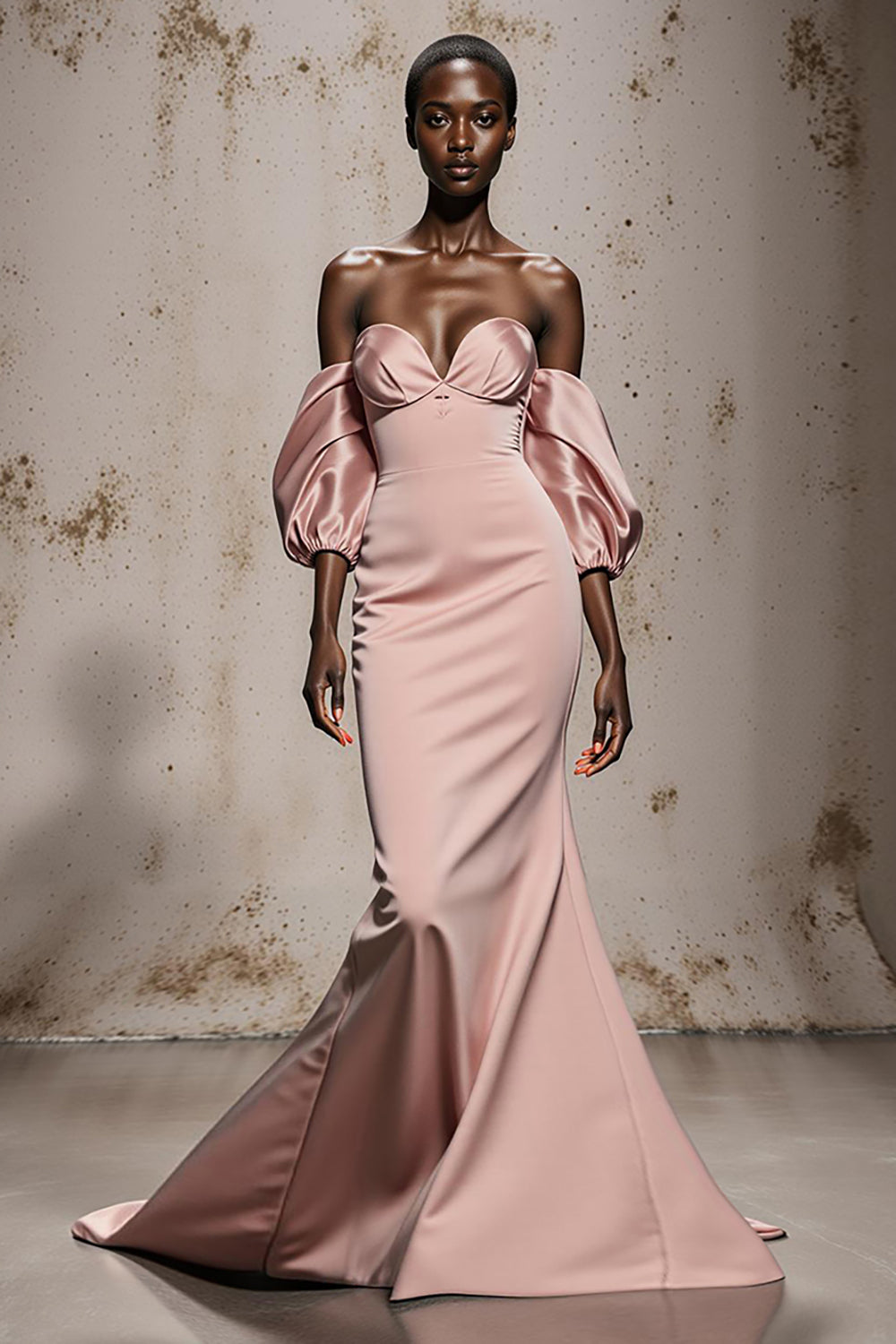 Hellrosa Satin Meerjungfrau Lange Formelle Kleid mit Ärmel