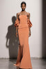 Laden Sie das Bild in den Galerie-Viewer, Orange Meerjungfrau Satin Lange Formelle Kleid mit Ärmel