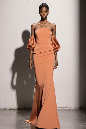 Orange Meerjungfrau Satin Lange Formelle Kleid mit Ärmel