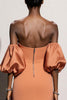 Laden Sie das Bild in den Galerie-Viewer, Orange Meerjungfrau Satin Lange Formelle Kleid mit Ärmel
