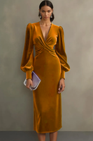 Laden Sie das Bild in den Galerie-Viewer, Cabernet Etuikleid V Ausschnitt Midi Samt Festliches Kleid
