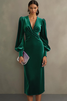 Laden Sie das Bild in den Galerie-Viewer, Cabernet Etuikleid V Ausschnitt Midi Samt Festliches Kleid