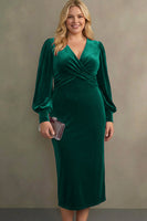 Laden Sie das Bild in den Galerie-Viewer, Cabernet Etuikleid V Ausschnitt Midi Samt Festliches Kleid