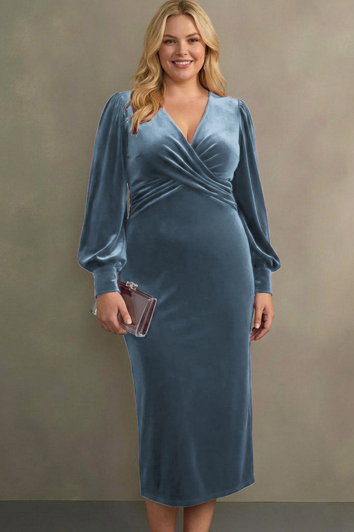 Laden Sie das Bild in den Galerie-Viewer, Cabernet Etuikleid V Ausschnitt Midi Samt Festliches Kleid