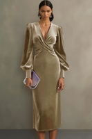 Laden Sie das Bild in den Galerie-Viewer, Cabernet Etuikleid V Ausschnitt Midi Samt Festliches Kleid