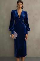 Laden Sie das Bild in den Galerie-Viewer, Cabernet Etuikleid V Ausschnitt Midi Samt Festliches Kleid