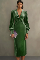 Laden Sie das Bild in den Galerie-Viewer, Cabernet Etuikleid V Ausschnitt Midi Samt Festliches Kleid