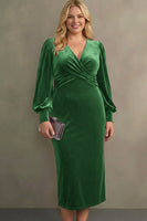 Laden Sie das Bild in den Galerie-Viewer, Cabernet Etuikleid V Ausschnitt Midi Samt Festliches Kleid