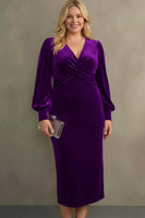 Laden Sie das Bild in den Galerie-Viewer, Cabernet Etuikleid V Ausschnitt Midi Samt Festliches Kleid