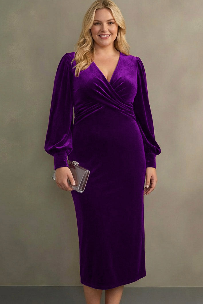 Laden Sie das Bild in den Galerie-Viewer, Cabernet Etuikleid V Ausschnitt Midi Samt Festliches Kleid