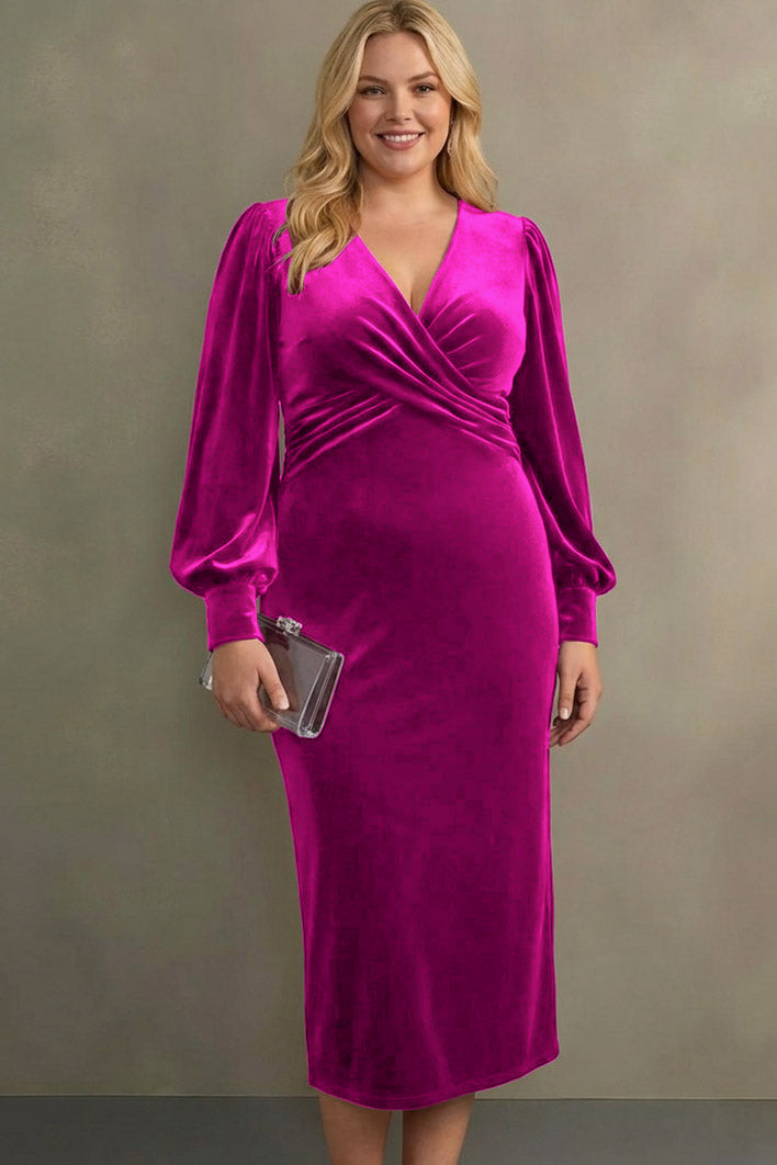 Laden Sie das Bild in den Galerie-Viewer, Cabernet Etuikleid V Ausschnitt Midi Samt Festliches Kleid