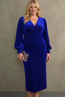 Laden Sie das Bild in den Galerie-Viewer, Cabernet Etuikleid V Ausschnitt Midi Samt Festliches Kleid