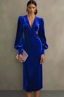 Laden Sie das Bild in den Galerie-Viewer, Cabernet Etuikleid V Ausschnitt Midi Samt Festliches Kleid