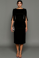 Laden Sie das Bild in den Galerie-Viewer, Leely Women Midi Black Formal Dress Sheath Bateau Neck Work Dress with Sleeves Alternative Wedding Guest Dress Formal Wedding Guest Dress Occasion Dress
