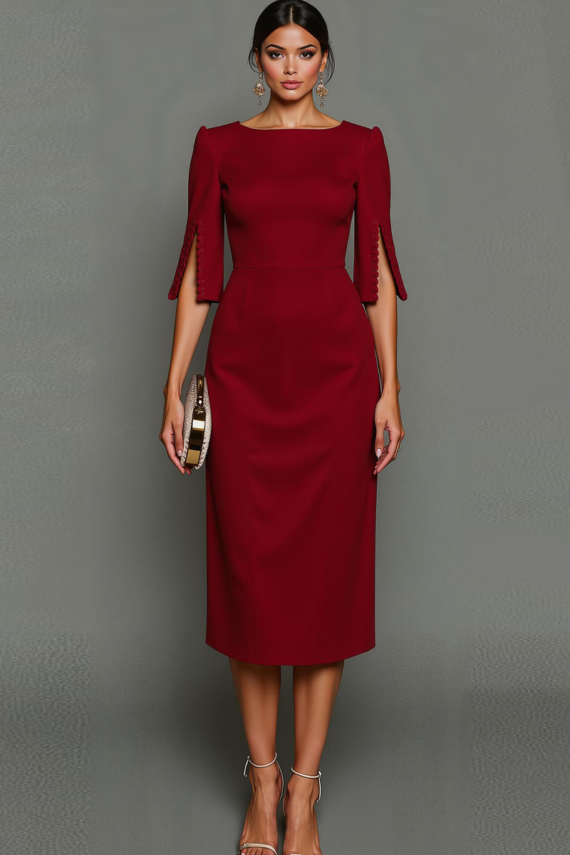 Laden Sie das Bild in den Galerie-Viewer, Midi Etuikleid U Boot Ausschnitt Weiß Abendkleid