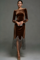 Laden Sie das Bild in den Galerie-Viewer, Dunkelblau Samt Maxi Etuikleid Festliches Kleid mit Quaste