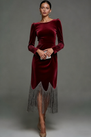 Laden Sie das Bild in den Galerie-Viewer, Dunkelblau Samt Maxi Etuikleid Festliches Kleid mit Quaste