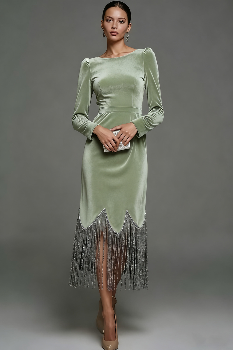 Laden Sie das Bild in den Galerie-Viewer, Dunkelblau Samt Maxi Etuikleid Festliches Kleid mit Quaste