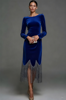 Laden Sie das Bild in den Galerie-Viewer, Dunkelblau Samt Maxi Etuikleid Festliches Kleid mit Quaste