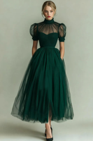 Laden Sie das Bild in den Galerie-Viewer, Schwarz Hochgeschlossener Ausschnitt A-Linien Langes Abendkleid mit Taschen
